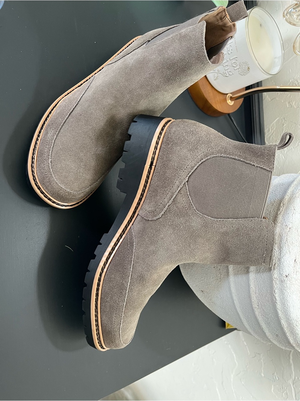 me too Taupe Suede Chukka Boots with Lug Sole